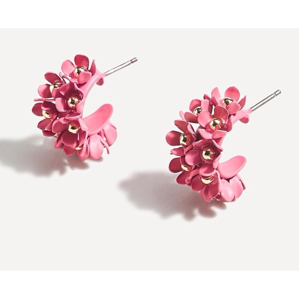 JCrew Flower Petal Earrings 3 pair green, blue, & pink/coral-ish w/gold beading